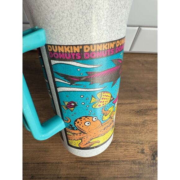 Vintage 90s Dunkin Donuts Tall Whirley Travel Mug Ocean Summer Cartoon Fish 32oz - Picture 5 of 12